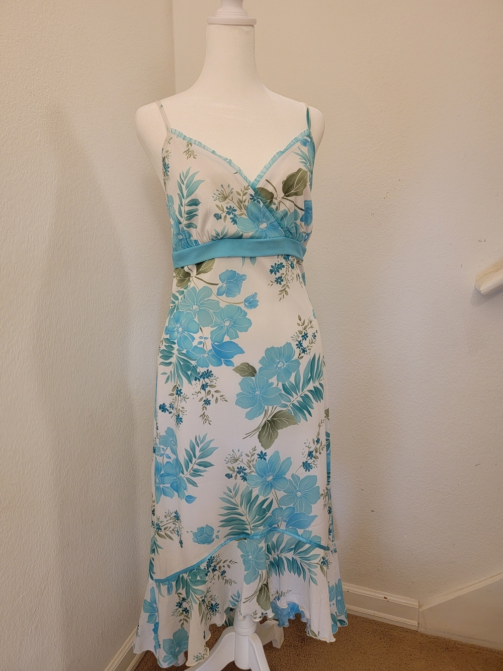 Y2K Studio Y Aqua Floral High-Low Slip Dress - Size 5